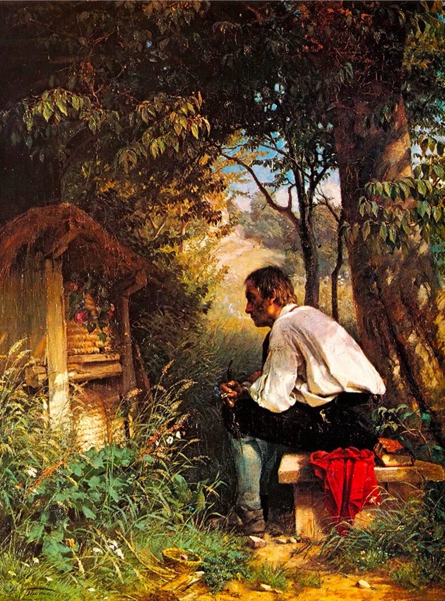 anemlon's tweet photo. Abseits
Theodor Storm

Es ist so still; die Heide liegt
Im warmen Mittagssonnenstrahle,
Ein rosenroter Schimmer fliegt
Um ihre alten Gräbermale;
Die Kräuter blühn; der Heideduft
Steigt in die blaue Sommerluft.

Laufkäfer hasten durchs Gesträuch
In ihren goldnen Panzerröckchen,
Die Bienen hängen Zweig um Zweig
Sich an der Edelheide Glöckchen,
Die Vögel schwirren aus dem Kraut -
Die Luft ist voller Lerchenlaut.

Ein halbverfallen niedrig Haus
Steht einsam hier und sonnbeschienen;
Der Kätner lehnt zur Tür hinaus,
Behaglich blinzelnd nach den Bienen;
Sein Junge auf dem Stein davor
Schnitzt Pfeifen sich aus Kälberrohr.

Kaum zittert durch die Mittagsruh
Ein Schlag der Dorfuhr, der entfernten;
Dem Alten fällt die Wimper zu,
Er träumt von seinen Honigernten.
- Kein Klang der aufgeregten Zeit
Drang noch in diese Einsamkeit.

Theodor Storm (1817 - 1888), Hans Theodor Woldsen Storm, deutscher Jurist, Dichter und Novellist