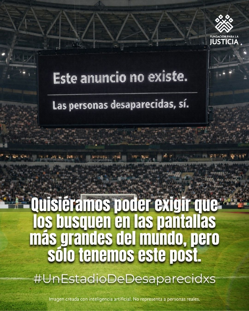 FJEDD's tweet photo. #LaCopaSinEllxs
#UnEstadioDeDesaparecidxs
Ojalá pudiéramos pagar un anuncio en un partido del mundial. Por el momento sólo tenemos este post, ayúdanos a compartirlo.
https://t.co/RoW96QBu2x
#OutOfPlay #MissingInTheStadium #DesaparicionesForzadas #ForcedDisappearances #DisparitionsForcées #HumanRights #WorldCup #Football #Fútbol #CoupeDuMonde #FIFAWorldCup #Mexico #TheMissingWorldCup #ForcedDisappearances #WorldCup #DisparitionsForcées