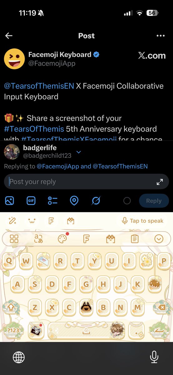 badgerchild123's tweet photo. @FacemojiApp @TearsofThemisEN #TearsofThemisXFacemoji Adorable! https://t.co/d5T60Jhvji