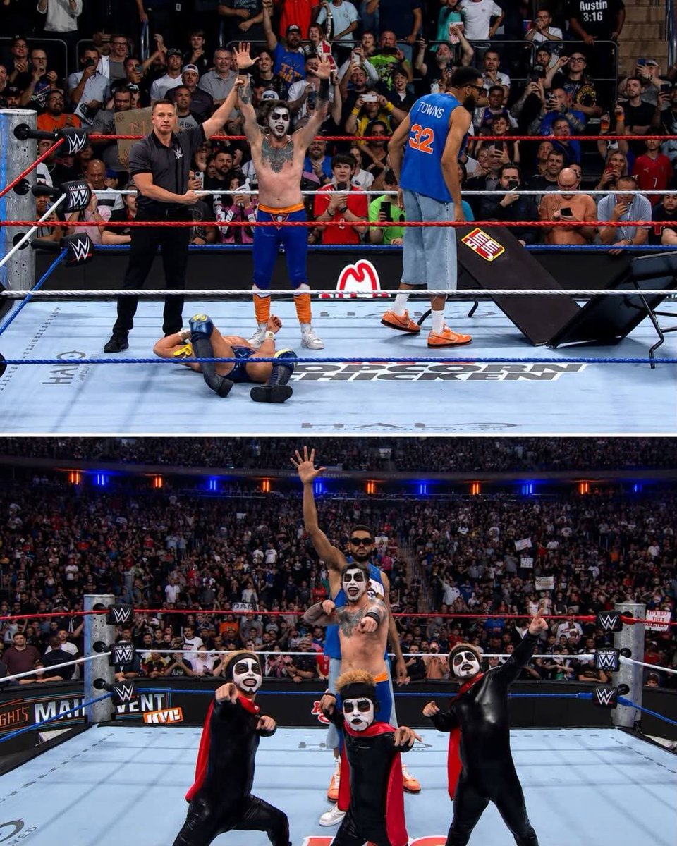 peakexperience6's tweet photo. Danhousen beats JD McDonough with special appearance from Karl-anthony Towns #SNME #WWEMSG https://t.co/fW7Eu0cRVO