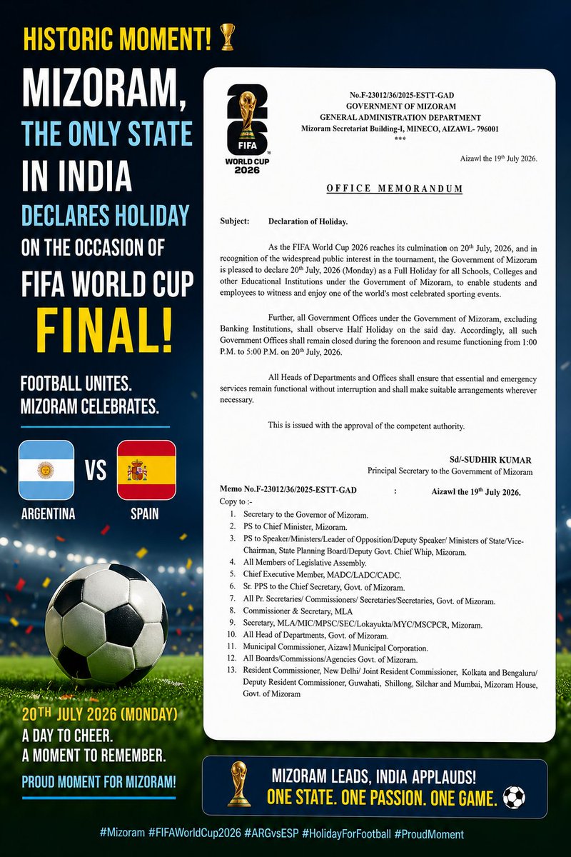 sumanchakma's tweet photo. #FIFA | 𝗙𝗼𝗼𝘁𝗯𝗮𝗹𝗹 𝗥𝘂𝗻𝘀 𝗧𝗵𝗿𝗼𝘂𝗴𝗵 𝘁𝗵𝗲 𝗛𝗲𝗮𝗿𝘁 𝗼𝗳 𝗠𝗶𝘇𝗼𝗿𝗮𝗺! 🏆⚽

For Mizoram, football is more than a sport—it's a way of life. 

#Mizoram #FootballFever #FIFAWorldCup2026 #WorldCupFinal #Argentina #Spain #FootballCulture #OneStateOnePassion https://t.co/LRLKyvRKDc