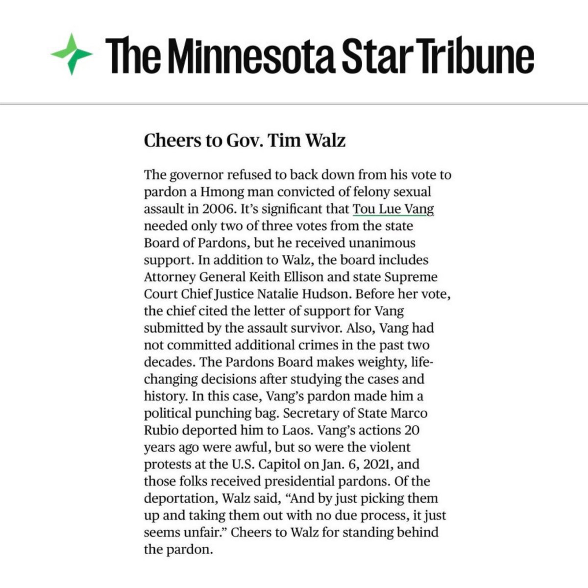 GOPMajorityWhip's tweet photo. The Minnesota Star Tribune is cheering on Tim Walz protecting an illegal alien monster who raped a 10 year old girl. No one should read this depraved rag. They are sick. https://t.co/loNtPef8Sm