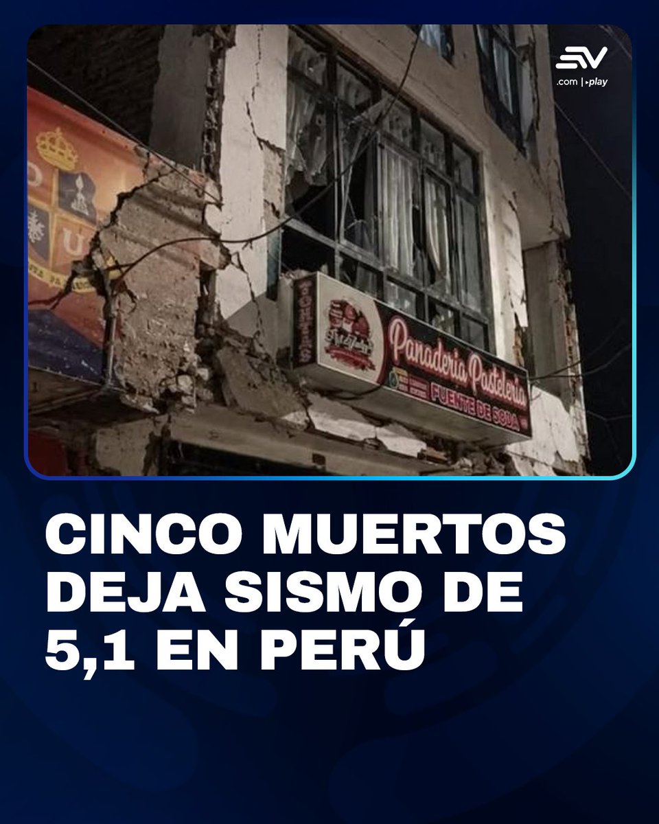EcuavisaInforma's tweet photo. 🔴 Un sismo registrado el sábado en una región andina de #Perú dejó cinco personas fallecidas y 21 heridos. El movimiento sísmico ocurrió a las 21H24 locales a una profundidad de 24 kilómetros. ▶️ https://t.co/QNoXABIJWP https://t.co/WbwyQAhcSC