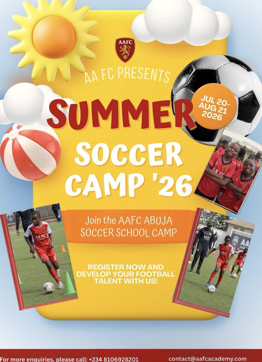 whitenigerian's tweet photo. Are your kids in Abuja this summer? Bring them to join the AA Summer Football Camp at @MonolizaAbuja ⚽️ https://t.co/fb2ZpBpZ6T