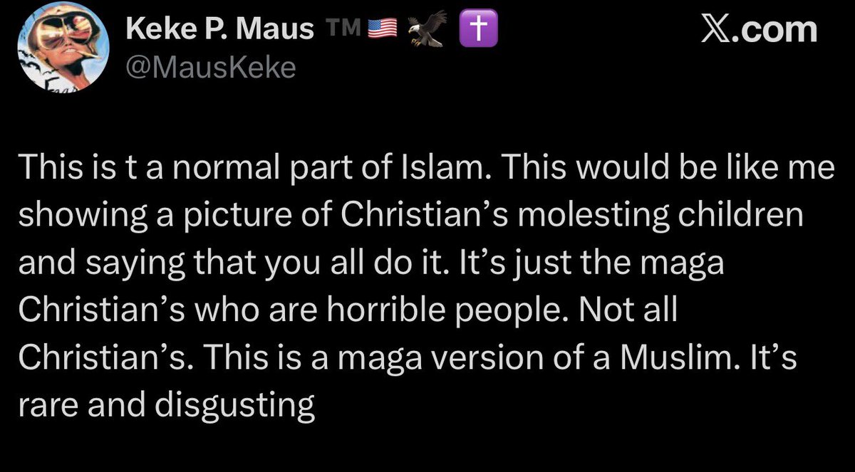 sappholives83's tweet photo. 1. I’m not a Christian. I’m an atheist who’s ethnically Jewish.

2. Molesting children is illegal in every Christian country, and every mainstream Christian sect condemns it outright. If you had video of a Christian molesting a child, you could turn it over to law enforcement and that Christian would go to prison. He would also be condemned by his pastor and his church community.

3. The abuse you are witnessing above is perfectly legal. It is expressly permitted in the Quran, and is carried out in Muslim societies on a regular basis. The man in that video will not go to jail, or even be visited by the police. His neighbors will not tell him to stop, or offer her any support.

I lived in a Muslim country for two years, Keke, and I touristed in others. I saw the women with their black eyes, their split lips, walking behind the men with their heads down. There were a lot of women with missing teeth in the Muslim countries I’ve been in — when they were allowed to show their faces, that is. I saw men abuse their wives in the public street — just turn around and start beating the crap out of them, while everyone else pretended nothing was wrong. To them, nothing was. 

The abusers were always so indignant when we intervened, too. They’d tell us that we had no right to interfere between a man and his wife. And the more devout the country got, the worse the abusers got. They even started letting grown men marry little girls. Nine year olds. That’s what happens when Islam takes over. Look at Afghanistan, ffs.

4. It is past time for you to wake up and understand that Islam is a religion built on the abuse and domination of women. Islam’s main tenet is submission: man submits to God, woman submits to man, and he gets to take out all his frustrations on her. 

Women are the Muslim man’s prize for good behavior: he has wives to rape and beat, and daughters to beat and sell. There’s precious little that’s more dehumanizing. Women are so worthless in Islamic culture that their presence in Paradise is an afterthought: their husbands will all have endless virgins with no bodily fluids to fvck; women get to sit in a garden and drink cool water. 

5. The Quran - ever read it? I have - clearly states that women are worth less than men, and before you even start, the difference between that and the Bible is that Christians and Jews don’t actually live by strict Biblical law any more. 

Muslims, on the other hand, still follow every word of the Quran. Men abuse and oppress women in the name of Islam in every single Muslim country and culture. It is simply a matter of degree. 

6. 600 million of the women and girls alive today were sold into marriage as children to adult men, most of them to Muslim men. That’s 8% of the human race raped on their wedding night. It’s one female human in 6. Gonna tell me that’s rare? There are only a billion Muslims, Keke.

The fact is that you are playing apologist for the religion that is responsible for the worst human rights abuses on the planet. This is rare? It’s entire _countries_, Keke, multiple countries — and then they move to the West and they do that sh!t here! I’ve worked cases where Muslim parents had their daughters’ genitals mutilated in the US. There have been honor killings and acid attacks on Muslim girls by their own families because they were “too Westernized.” 

Islam HATES women. It sees us as property: as animals with a human shape. They say so. They think we have one purpose: to serve men as men serve God — and their laws and their treatment of women reflect that. 

You are an apologist for gynocide.