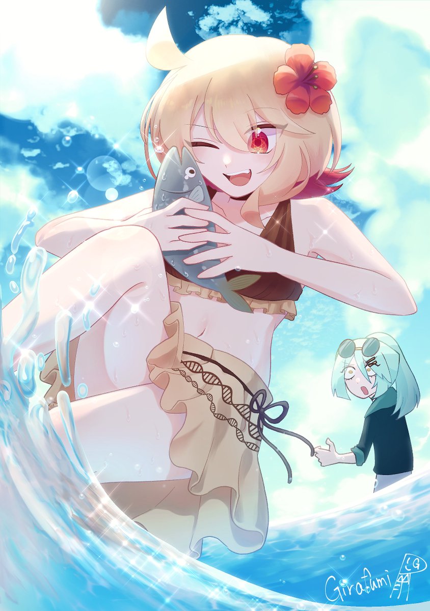 kagakami_prj's tweet photo. ジューンの水着だけと言ったな、あれは嘘だ
ミスティラの涼しげな水着姿もどうぞ！ #海の日  https://t.co/9x1JYCHTVM https://t.co/xhfuPkXq9b