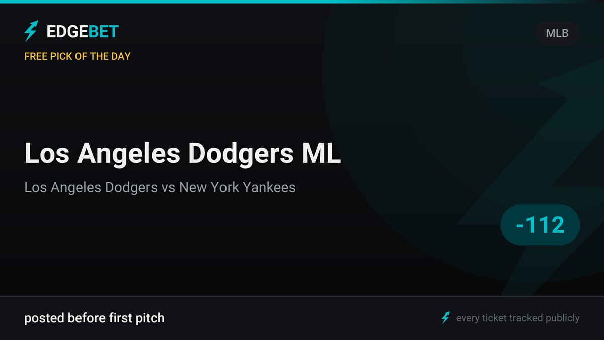 EdgeBetVIP's tweet photo. Los Angeles Dodgers ML (-112).

That's the free pick of the day.

Out early so you can shop the line. Graded publicly later. https://t.co/ipiLoeLzKY