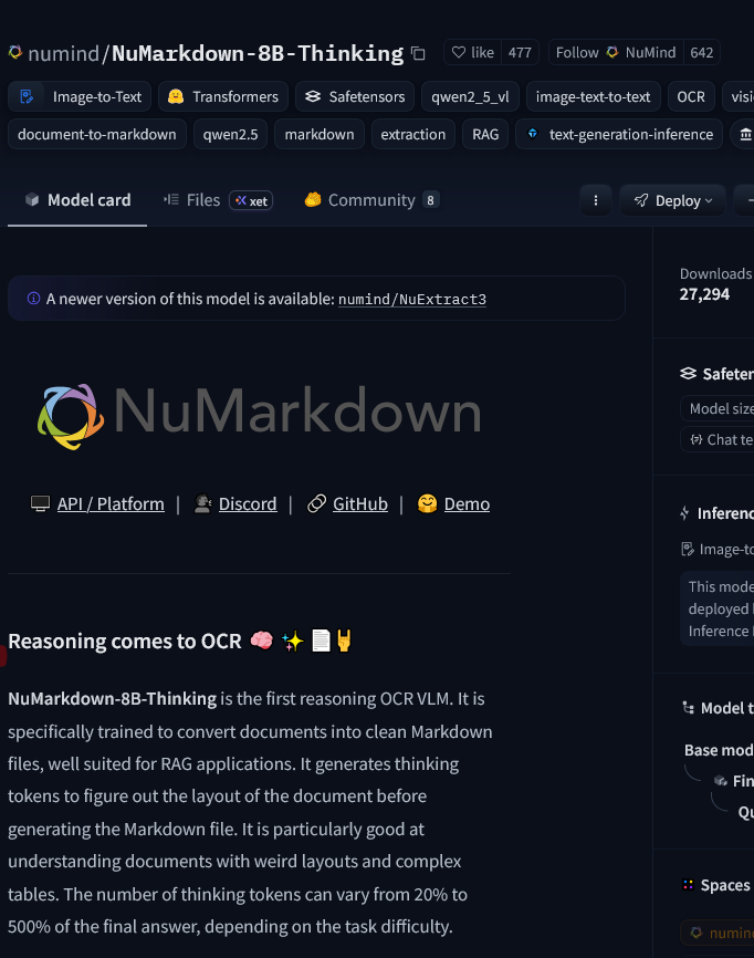 0x0SojalSec's tweet photo. Crazy, 99% accurate OCR reasoning model like pro human,🔥

This 8B reasoning OCR model extracts text from images instantly with 99% accuracy.

- near-perfect OCR, Complex tables, Weird layouts
- instant extraction,
- From images to messy flawless perfect Markdown in seconds. 
- Handles complex docs better than bigger models.
- and it reasons through tricky layouts like a human (but faster).
- Turns chaos into clean, usable Markdown.
- beats GPT-4o on document chaos.