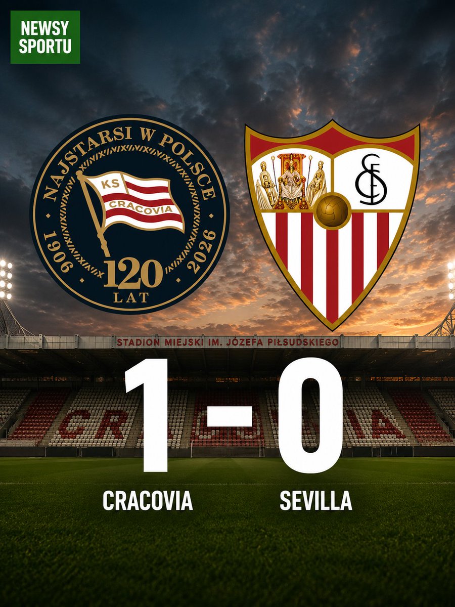 Newsy_Sportu's tweet photo. 🚨⚪🔴 CRACOVIA POKONUJE SEVILLĘ 1:0!
🔥 Gola na wagę zwycięstwa zdobył Ajdin Hasić fenomenalnym strzałem z dystansu. https://t.co/pwGVxPNVag
