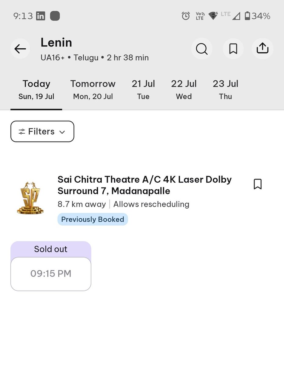 imranbashak4's tweet photo. 🔥మదనపల్లెలో #Lenin దూకుడు ఏ మాత్రం తగ్గలేదు! 10వ రోజు కూడా బుకింగ్స్‌లో సంచలనం సృష్టిస్తోంది,4 షోలలో 3 అడ్వాన్స్‌ హౌస్‌ఫుల్ కాగా, మిగిలిన ఒక్క షో కూడా 95% ఫుల్!ఇదే అసలైన బ్లాక్‌బస్టర్ స్టామినా,10వ రోజు ఇలాంటి రెస్పాన్స్ అంటే ప్రేక్షకుల ప్రేమ ఏ స్థాయిలో ఉందో అర్థం చేసుకోవచ్చు🔥❤️ https://t.co/EVTcP65DjA
