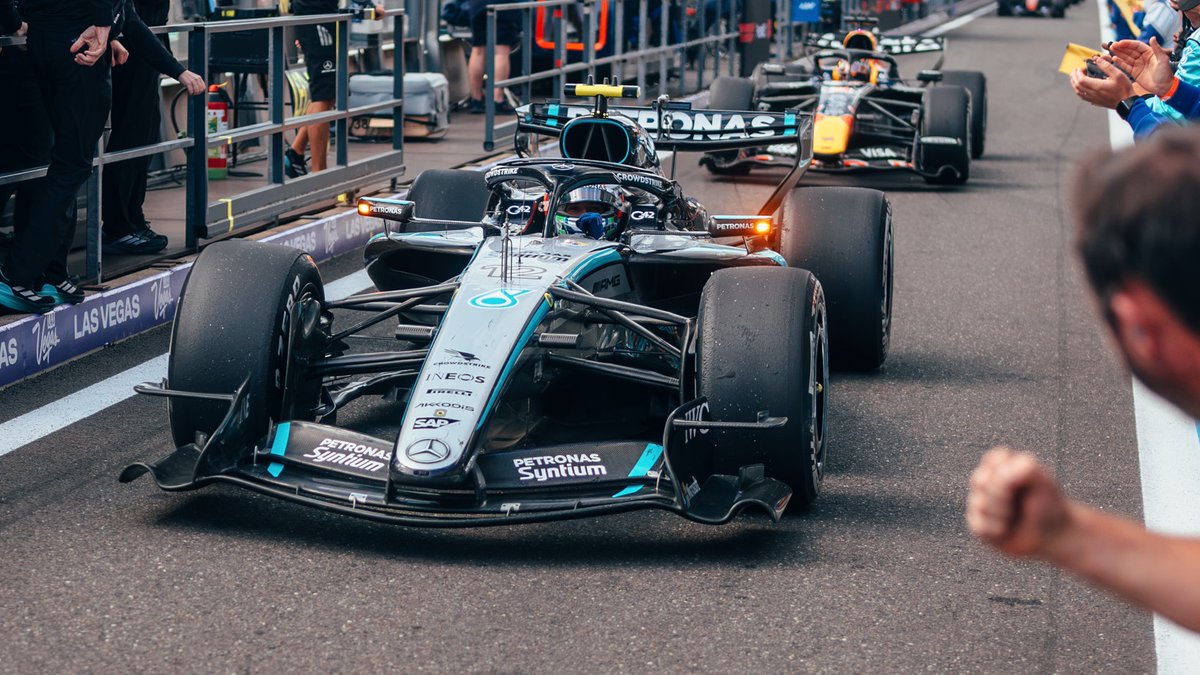 amgmotorsport's tweet photo. HE’S DONE IT AGAIN! It’s win number SIX for Kimi Antonelli. 🤩🏆

George’s race ended early after a Lap 1 incident. 😩

#BelgianGP https://t.co/KjrxqaoZfV