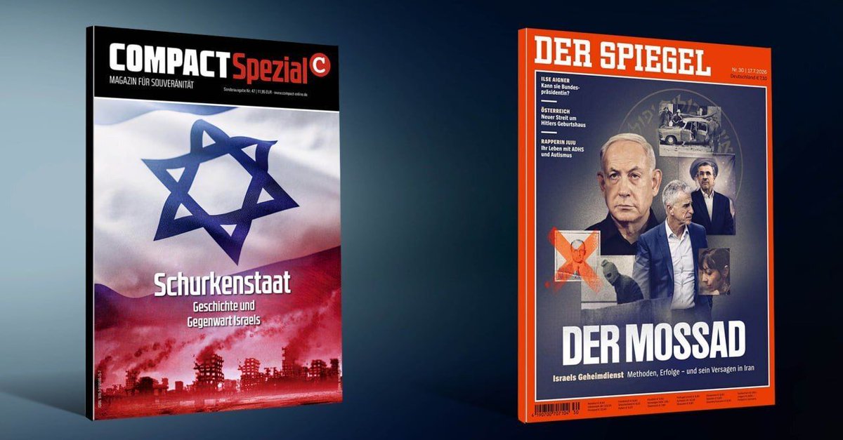 COMPACTMagazin's tweet photo. Israel-Kritik: Weichgespült oder klare Kante?

Sowohl der „Spiegel“ als auch COMPACT behandeln in ihren aktuellen Ausgaben Israel. Doch das einstige Nachrichtenmagazin lässt wichtige Punkte einfach weg und verharmlost – klare Kante gibt es nur in COMPACT-Spezial „Schurkenstaat – Geschichte und Gegenwart Israels“.

➡️ Alles Infos dazu: https://t.co/iOJfSr8RSB

➡️ Hier gleich das neue COMPACT-Sonderheft bestellen:  https://t.co/Sd7BtviSKV