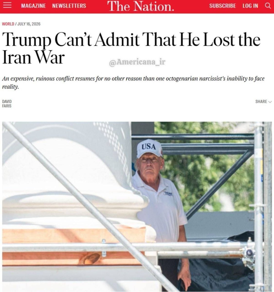 SilentlySirs's tweet photo. 🔴 The Nation:

Trump cannot accept that he lost the war with Iran. https://t.co/tYB8fKH2AW