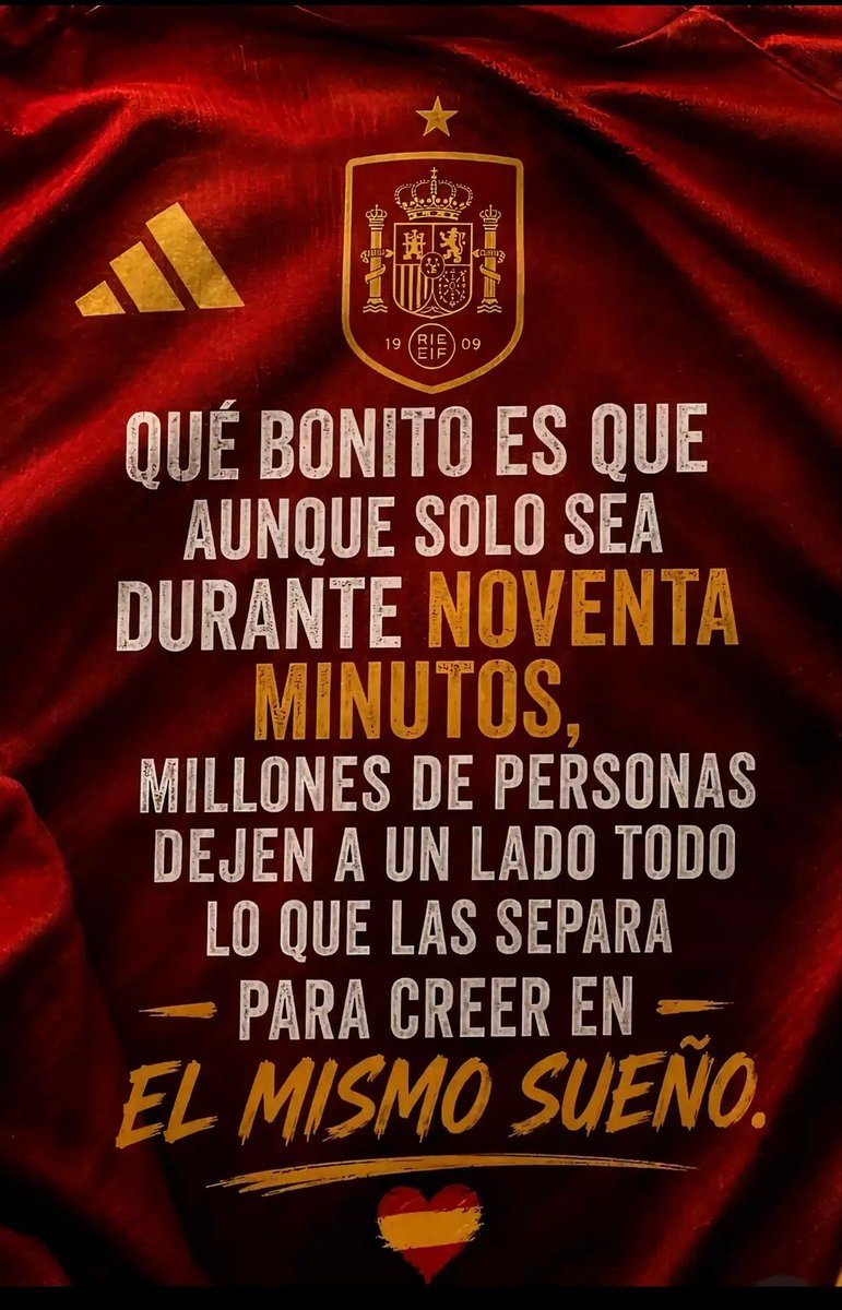 MercheMorenoP's tweet photo. ⚽ 90 minutos. Un mismo sueño. 🇪🇸❤️

¡Vamos, España! Hoy millones de personas volveremos a creer que, cuando un país empuja en la misma dirección, cualquier sueño parece un poco más posible. 🇪🇸💪

#VamosEspaña #EspañaArgentina #VamosLaRoja #PasiónPorElFútbol⚽
#Mundial2026 https://t.co/J5EVCLBzUC