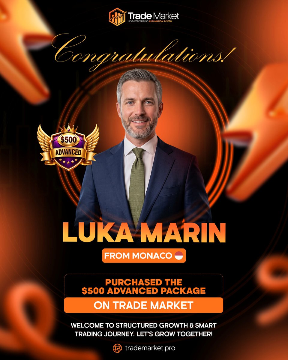 TradeMarket_Pro's tweet photo. 🎉 Congratulations to Luka Marin from Monaco!

We are delighted to welcome Luka Marin from Monaco 🇲🇨 to the Trade Market community on the successful purchase of the $500 Advanced Package..

🌍 Country: Monaco
🎯 Package: $500 Advanced Package https://t.co/UD0YN7lvop