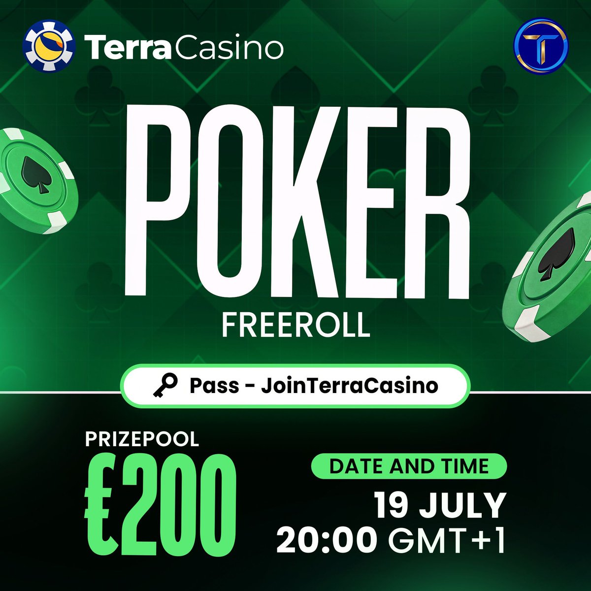 TerraCasino_io's tweet photo. ♠️ The €200 TerraCasino Poker Freeroll is tonight!

🗓️ 19 July
🕗 20:00 GMT+1
🔐 Password: JoinTerraCasino

Take your seat and play for your share of the prize pool.

🌐 https://t.co/Y1WsFzylCr

#Poker #Freeroll #TerraCasino https://t.co/7y4xZ6vT3z