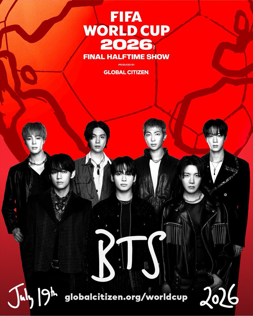 JeonJungkook_BR's tweet photo. Hoje, 19/07, acontece a grande final da Copa do Mundo FIFA de 2026, no MetLife Stadium, e o BTS se junta a Justin Bieber, Shakira, Madonna, Coldplay e outros artistas para se apresentar no primeiro show do intervalo da história do torneio 🏟️ 

↳ Início do jogo entre Espanha 🇪🇸 X Argentina 🇦🇷 — 16h BRT ⚽️
↳ Show do intervalo — A partir das 16:45h/16:50h BRT 🎤
↳ Transmissão no Brasil — TV Globo e SBT na TV aberta,  CazéTV no YouTube e site oficial da FIFA, além de Globoplay, SporTV e N Sports  🇧🇷

#BTSXWorldCup2026