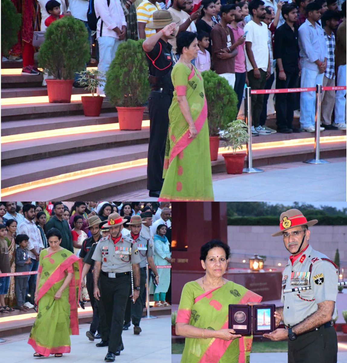 salute2soldier's tweet photo. Leading from front during the 26/11 #Mumbai attacks, Maj Sandeep Unnikrishnan, AC, rescued 14 hostages, saved an injured commando under fire, &amp; made supreme sacrifice while fighting terrorists at Taj. Mrs Dhanalaxmi Unnikrishnan, his brave mother paid homage at #AmarJawanJyoti. https://t.co/lUnPQTzZ3T