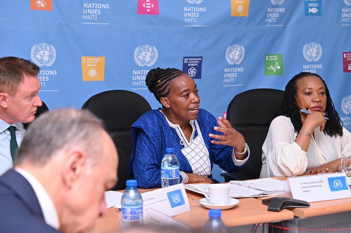 Monica_Juma_'s tweet photo. I further thank @KouassiNicole most sincerely for convening the Haiti group of Ambassadors and international partners in a meeting with the @UNODC delegation. 

The diplomatic briefing discussed the interconnected challenges of transnational organized crime, insecurity and justice in Haiti, emphasizing immediate security interventions that must be paired with long-term investments in justice, anti-corruption, and border management to secure sustainable peace. 

Partners highlighted value of the Gang Suppression Force as well as the imperative to strengthen national institutions in order to guarantee sustainability. Further, they underscored the need for coordinated regional action and sustained international support to disrupt illicit trafficking across the Caribbean. 

UNODC stands ready to continue to work with Haiti and international partners to address these challenges together. 

The opportunity to exchange views with key bilateral and multilateral stakeholders was invaluable in forging a common understanding of Haiti’s priorities and the support required to address the country’s interconnected security, governance and development challenges.

I commend the Ambassadors and representatives for their evident commitment to Haiti as well as their governments’ support to Haiti and the UN entities working on Haiti. UNODC will play its part within this cooperative framework.
