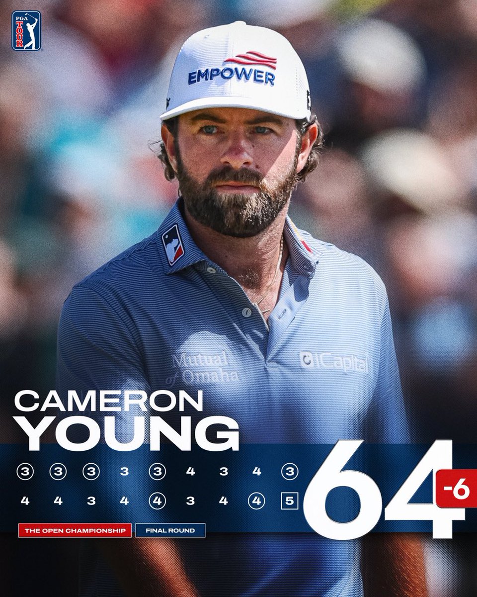 G0lflead's tweet photo. Cameron young has the clubhouse lead @TheOpen at -9, 1 stroke ahead of multiple players including yesterday’s leader after the 3rd round Sam Burns who is -8 and +2 on his round today https://t.co/s37Tm3nbK5