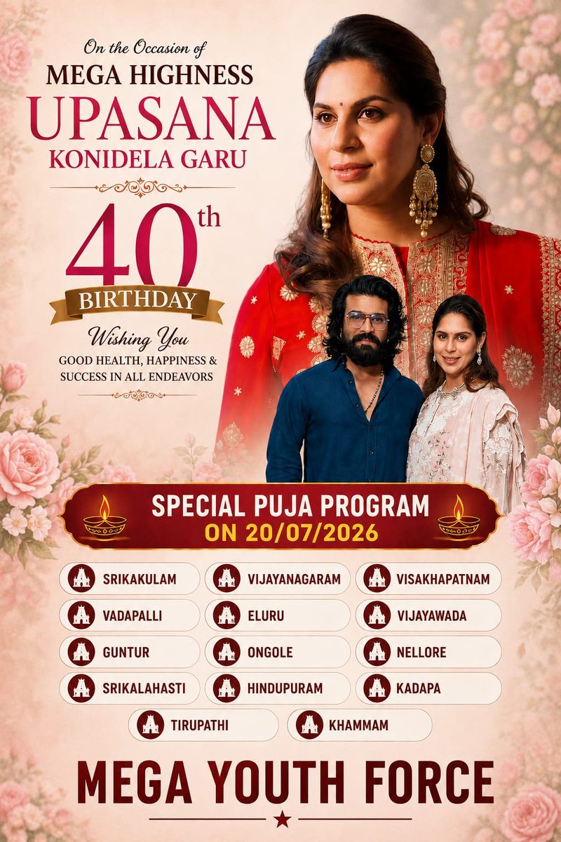 MRitvikTweets's tweet photo. Happy 40th Birthday to @upasanakonidela Ma'am! 💐❤️

Wishing you a life filled with happiness, good health, prosperity, continued success, and endless inspiration. 

#HappyBirthdayUpasanaKonidela #MegaFamily #MegaYouthForce https://t.co/BAe0iS5bzn