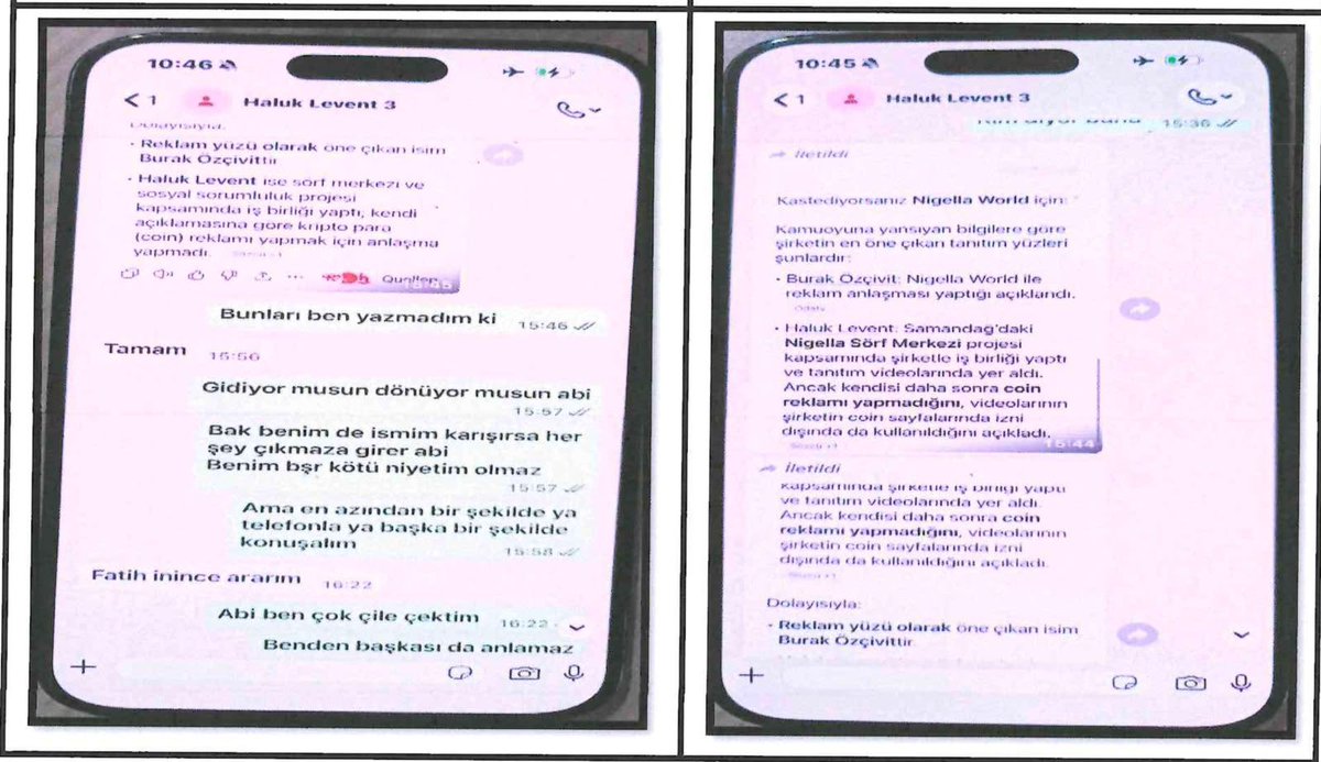 diyadinosman's tweet photo. 💥Haluk Levent’in WhatsApp Panikleri Dosyaya Girdi: “Benim İsmim Karışırsa Her Şey Çıkmaza Girer”

￼￼💥Şüpheli Fatih Eke'nin Emniyet İfadesi Tamamlandı:
“Nigella Chain’i Haluk Levent’e Sattım, Çeklerin Tamamını Alamayınca Mağdur Oldum”

💥Levent'in Eke ile Whatsap Yazışmaları Çıktı: 
“O okulun .mına koyayım Fatih! Kime para girdi çıktı olmuşsa herkes o biçim sıkıntıda”*

💥İstanbul Cumhuriyet Başsavcılığının 2025/284884 sayılı soruşturması kapsamında ifade veren şüpheli iş insanı Fatih Eke’nin beyanları dosyadaki kripto para, çek ve para transferi trafiğine ilişkin yeni detayları ortaya çıkardı. 

💥Eke, kendisine ait Nigella Chain isimli kripto ekosistemini Haluk Levent’e sattığını, Levent’in bu projeyi HLK ismiyle devam ettirdiğini, satış karşılığında verilen çeklerin tamamını tahsil edemediğini ve mağdur olduğunu savundu. 

💥Cep telefonunda yapılan ön incelemede Haluk Levent ile WhatsApp yazışmaları, çek görselleri ve para transferlerine ilişkin kayıtlar tespit edilirken; Levent’e ait olduğu değerlendirilen hesaptan gönderilen “Benim ismim karışırsa her şey çıkmaza girer”, “O okulun amına koyayım Fatih” ve “Yeliz’le kim alışveriş yapıyorsa herkes sıkıntıda” şeklindeki mesajlar dosyanın en dikkat çeken bölümleri arasında yer aldı.*
*Telefon incelemesinde çekler ve WhatsApp yazışmaları ortaya çıktı*