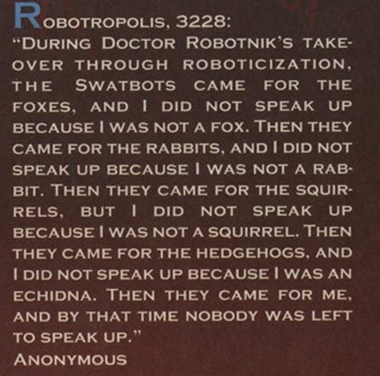 frankiefey's tweet photo. throwback to when ken penders (writer and staff artist for sonic archie comics) paraphrased this holocaust poem so that it was about the Sonic Comic Universe Instead https://t.co/jRve2T0cSs
