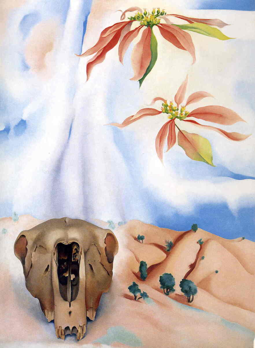 Mule`s Skull with Pink Poinsettias #artbots #okeeffe