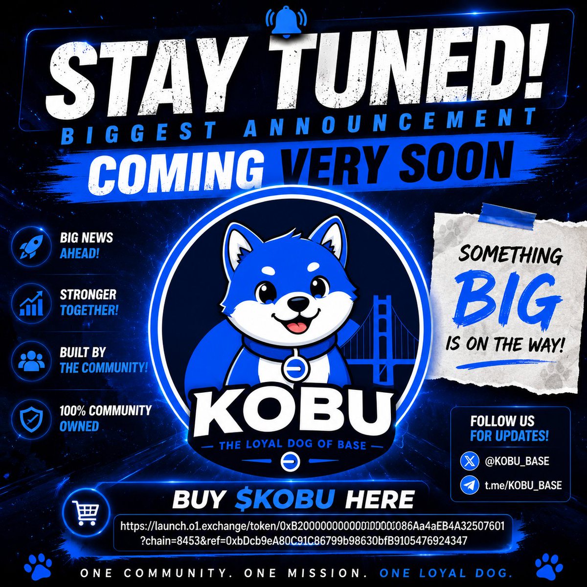 Swarup54502259's tweet photo. 🚨 Something BIG is on the way.

We've been building behind the scenes, and it's almost time. 👀

The biggest $KOBU announcement drops very soon.

Stay tuned. 🐕🚀

$KOBU #BASE https://t.co/1BuwNfNOy0