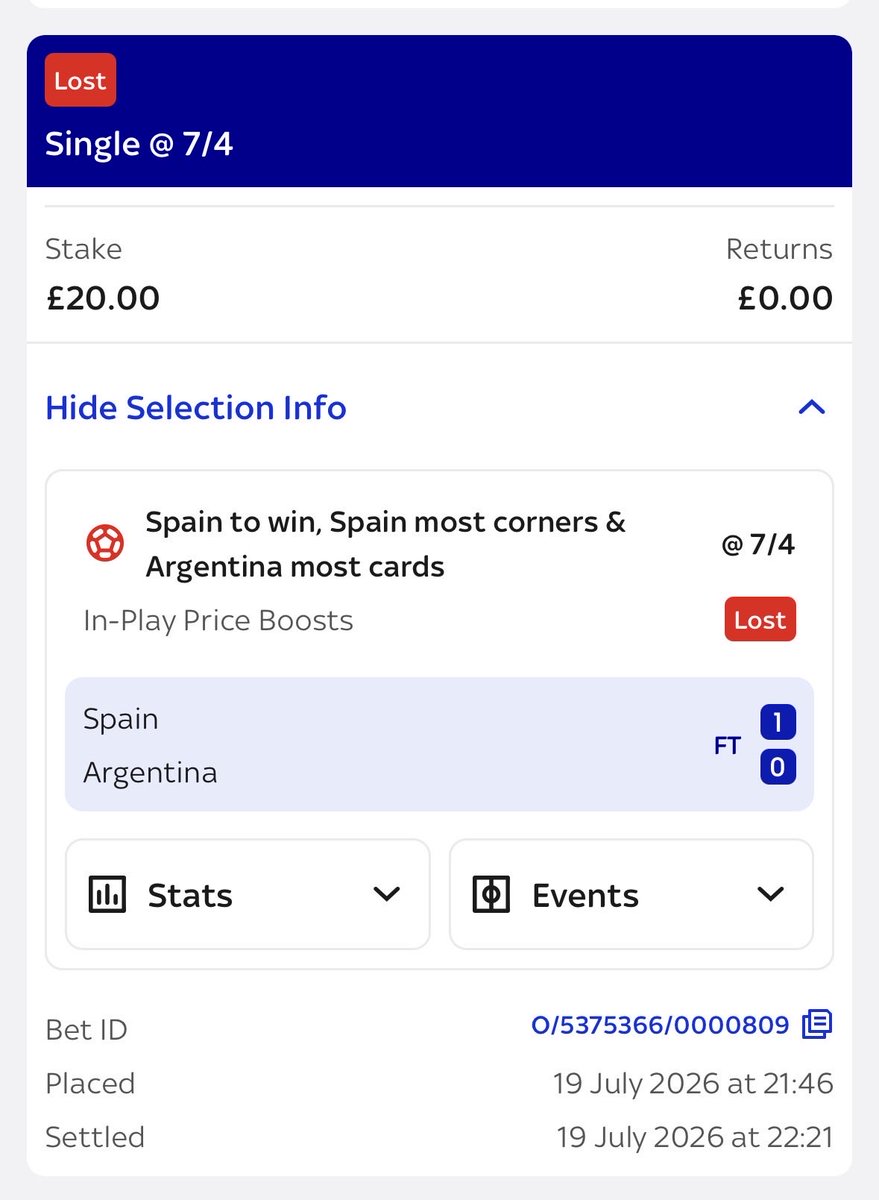 MuggyReal's tweet photo. @SkyBet no where in the detail of the bet slip did this say this was for Spain to win in 90 mins rather than 120 mins. Why did the bet lose? Surely misleading commercial practices. https://t.co/w2WpAYdbAT