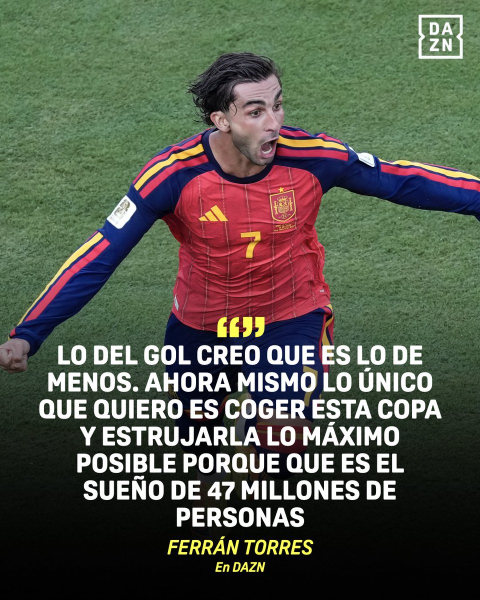DAZNFutbol's tweet photo. MARCAR EL GOL QUE LE DÉ LA COPA DEL MUNDO A TU SELECCIÓN NO ES PARA CUALQUIERA 💥

Ferrán Torres lo sabe bien y se acuerda de los 47 millones de españoles en todo el mundo 🇪🇸

#DAZNMundial #FIFAWorldCup https://t.co/dHpyPyIHBx
