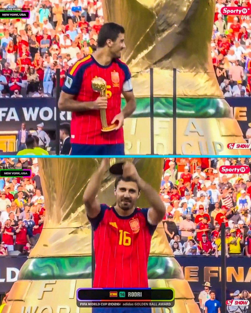 eurofootcom's tweet photo. 🚨🇪🇸 𝐎𝐅𝐅𝐈𝐂𝐈𝐀𝐋 | Rodri (30) wins the 2026 World Cup Golden Ball award! 🏆 @SportyTV https://t.co/SO4r6j9eta