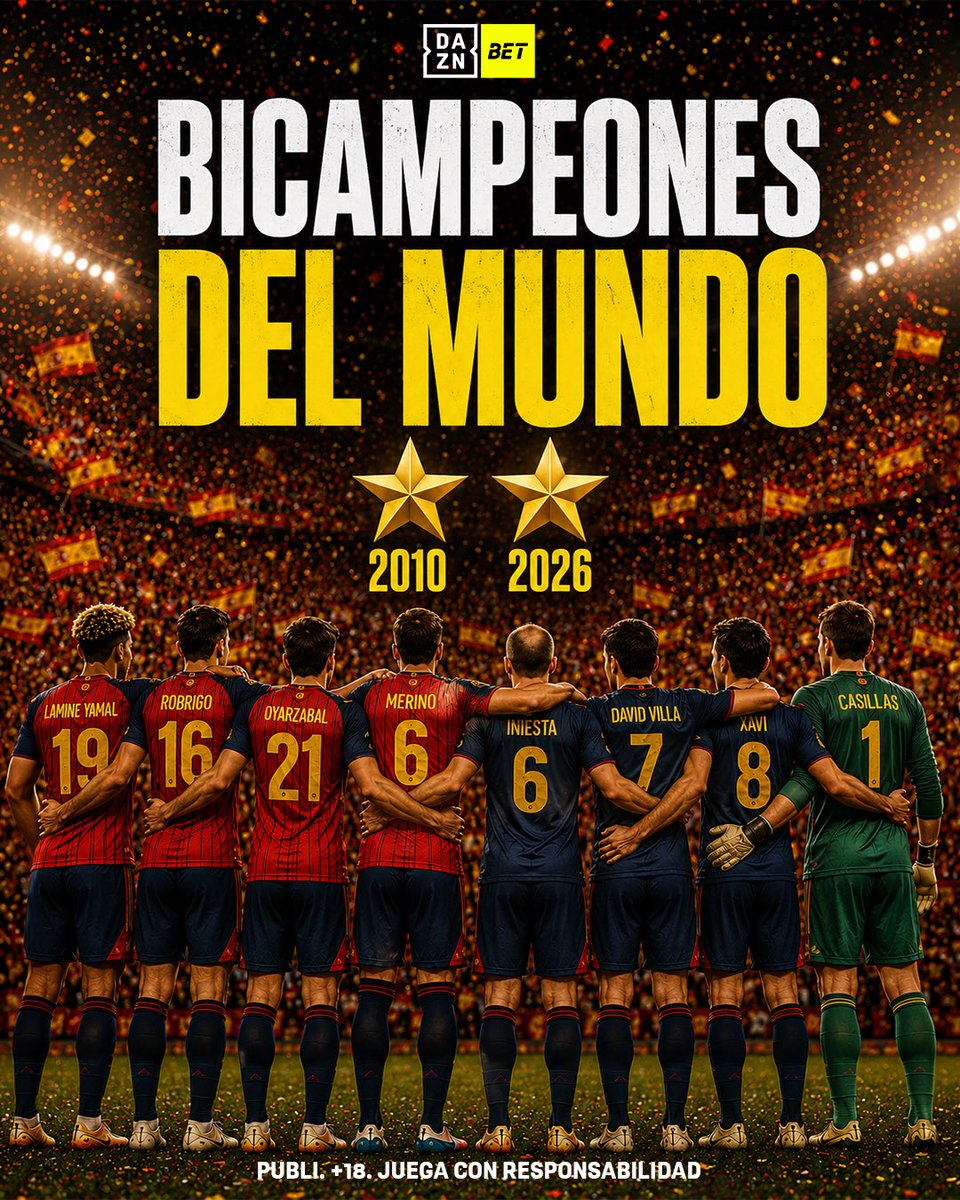 DAZN_ES's tweet photo. ¡BICAMPEONES DEL MUNDO! 🇪🇸🌟🌟

#DAZNBTESPAÑA https://t.co/PLpWOax7LV