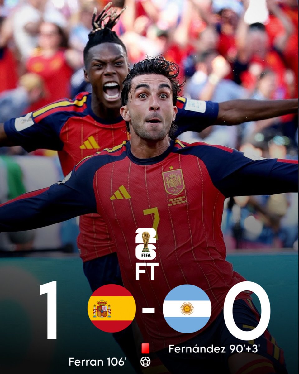 breezetrend's tweet photo. Spain are champions of the world 2nd times after beating argentina in extra time with 1-0. Ferran Torres makes history scoring in final in extra time. #worldcup2026 #ferrantorres #spainvsargentina https://t.co/uUDXmqjItM