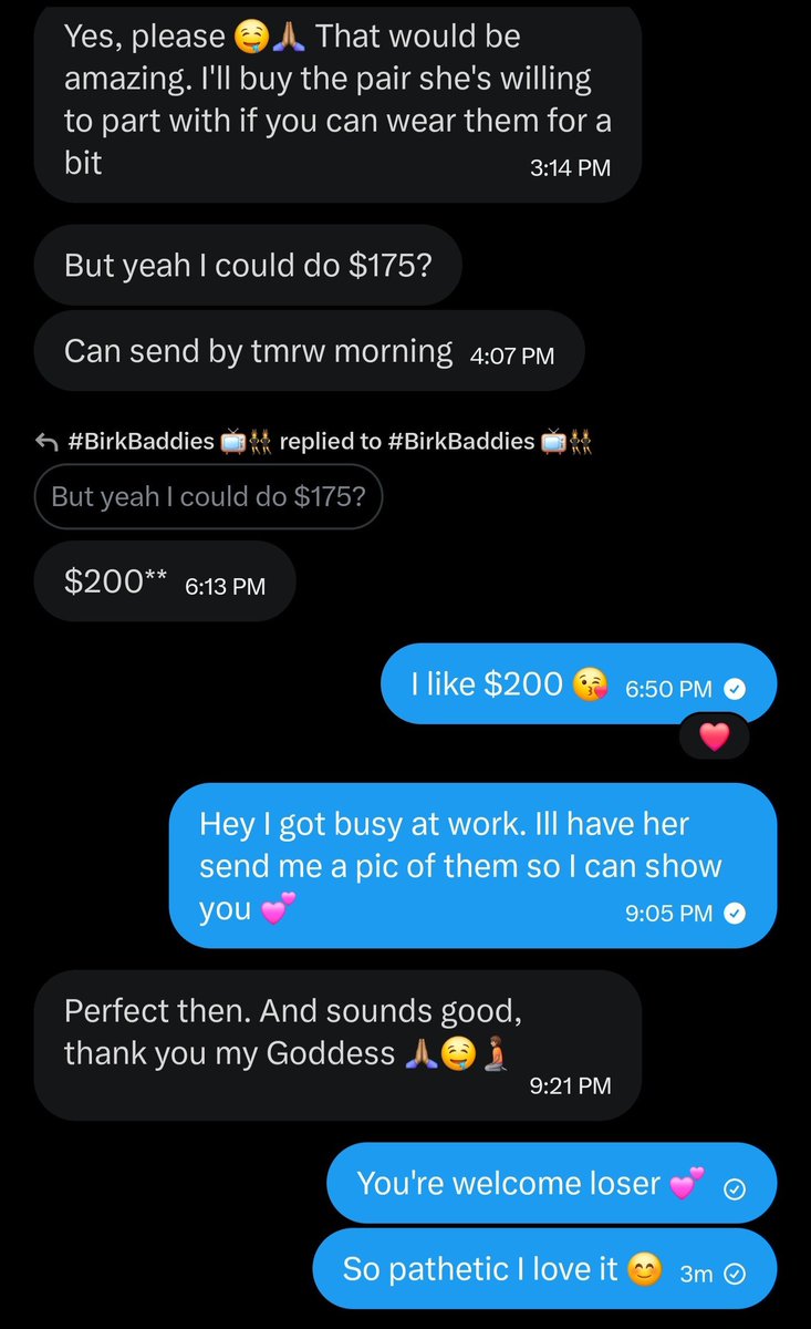 GoddessBecca26's tweet photo. My slave is buying my friends dirty birks after I wear them a few days 💀 I love weak men lmao https://t.co/25wgLIDR9q