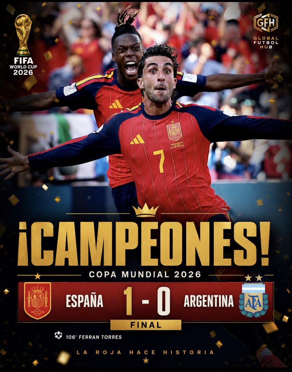 hubglobalfutbol's tweet photo. La segunda estrella para España!!! 🇪🇸 Campeones del Mundo!!!! Ferran anotó en tiempo extra el gol de la gloria eterna!!!! https://t.co/1i3gvKG2uy