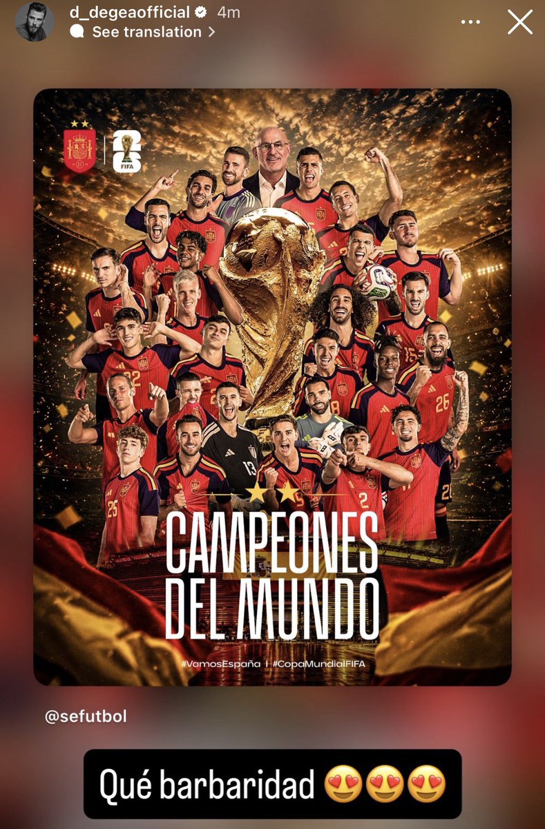 FrankEra_'s tweet photo. 📲 | David de Gea reacts to Spain winning the World Cup on Instagram:

“How amazing 😍😍” https://t.co/qbnST658wg
