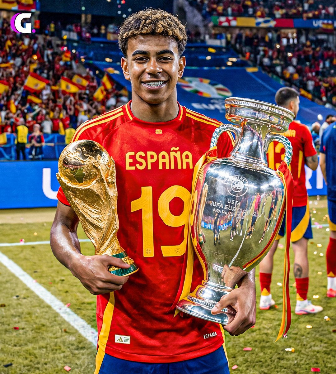 OficialSala12's tweet photo. RECORDE: Lamine Yamal é o jogador mais jovem a conquistar a Copa do Mundo e a Euro.

19 ANOS.

Superou o recorde de Fàbregas, que tinha conseguido isso aos 23 anos. https://t.co/YPANmBF6mX