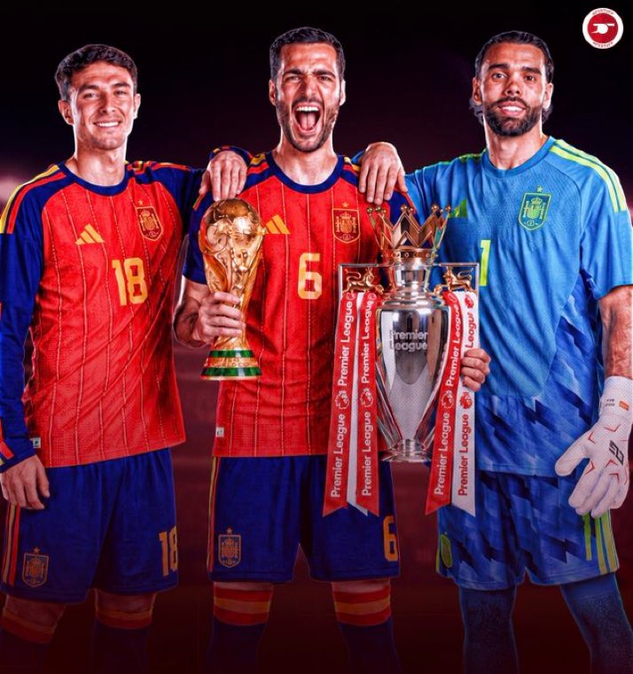 roundyclock's tweet photo. As an Arsenal fan, seeing Merino. Zubimendi and Raya lift it is just chef's kiss. What a tournament for La Roja. Absolute scenes! 🏆🇪🇸🍾 https://t.co/J8N3oy8Tyd