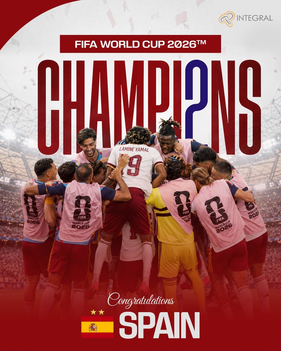 Integral_sande's tweet photo. It's official, Spain are FIFA World Cup 2026™ champions!

The impressive La Furia Roja battled against defending champions Argentina to claim the crown, winning their second FIFA World Cup™ title.

After 39 days of football history, across 3 countries, 16 host cities, 104 super games, exciting moments, colorful fanfare and premium hospitality, the champions of the World have emerged in New York.

See you in Morocco, Portugal and Spain 2030!