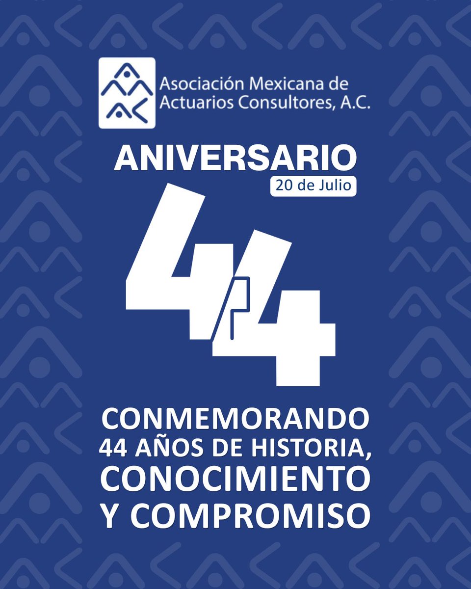 amacmex's tweet photo. ¡44 años de historia, conocimiento y compromiso!

Hoy conmemoramos el 44.º aniversario de la Asociación Mexicana de Actuarios Consultores (AMAC), la organización nacional que representa y reúne a los actuarios consultores del país.

#44AniversarioAMAC #AMAC #Actuaría https://t.co/qq3cnMjBG2