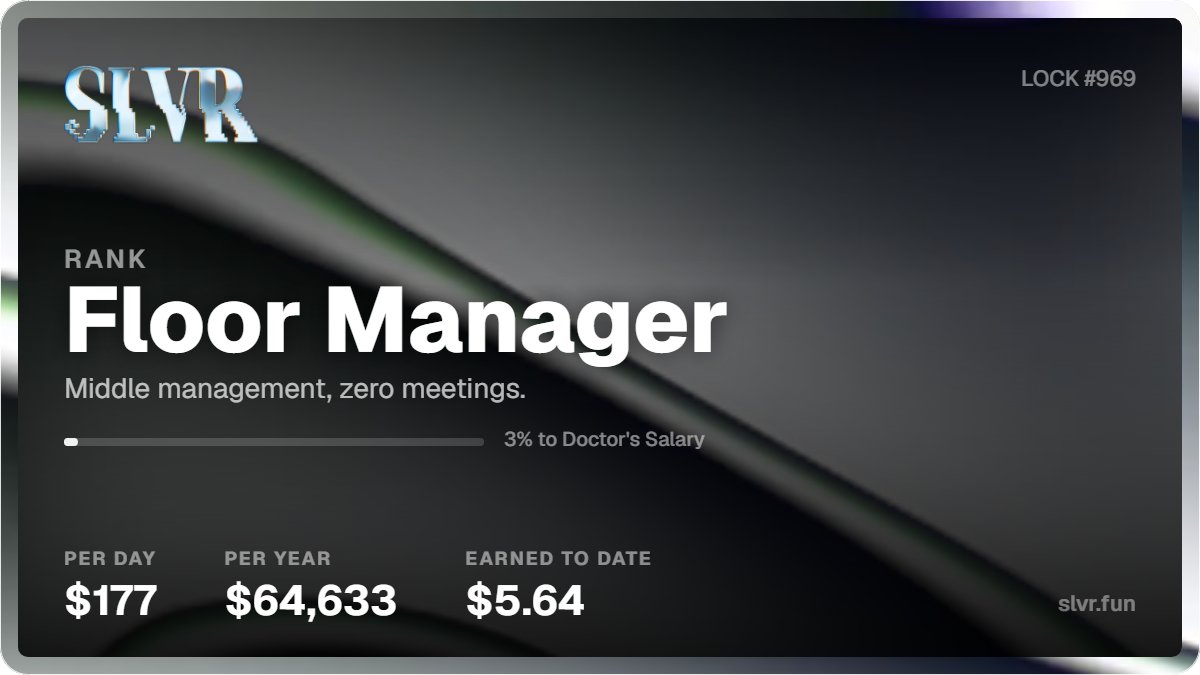 asymrisk_'s tweet photo. [UPDATE]   

I’ve decided to permalock my 2.4 $SLVR. Here’s what my current lock looks like. I should recoup my initials in about a week. https://t.co/MlZXsa1gXt