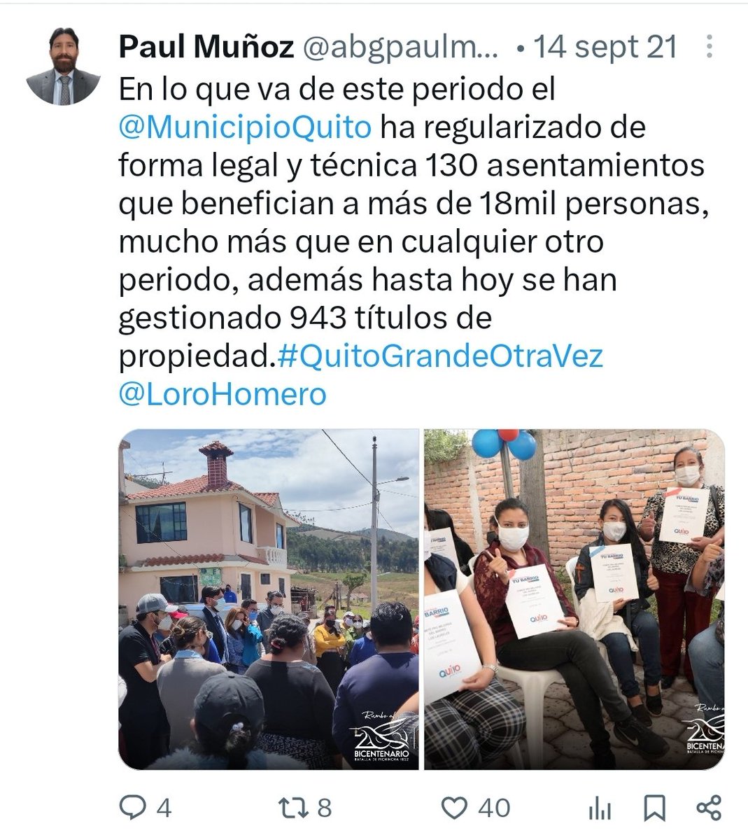 abgpaulmunoz's tweet photo. Y mientras se salvaban vidas, también se seguían regularizando asentamientos humanos y llevando obra pública a los barrios, incluso en plena pandemia. Hubo gestión, resultados y compromiso cuando más se necesitaban @LoroHomero https://t.co/aXAJ2PAM3I