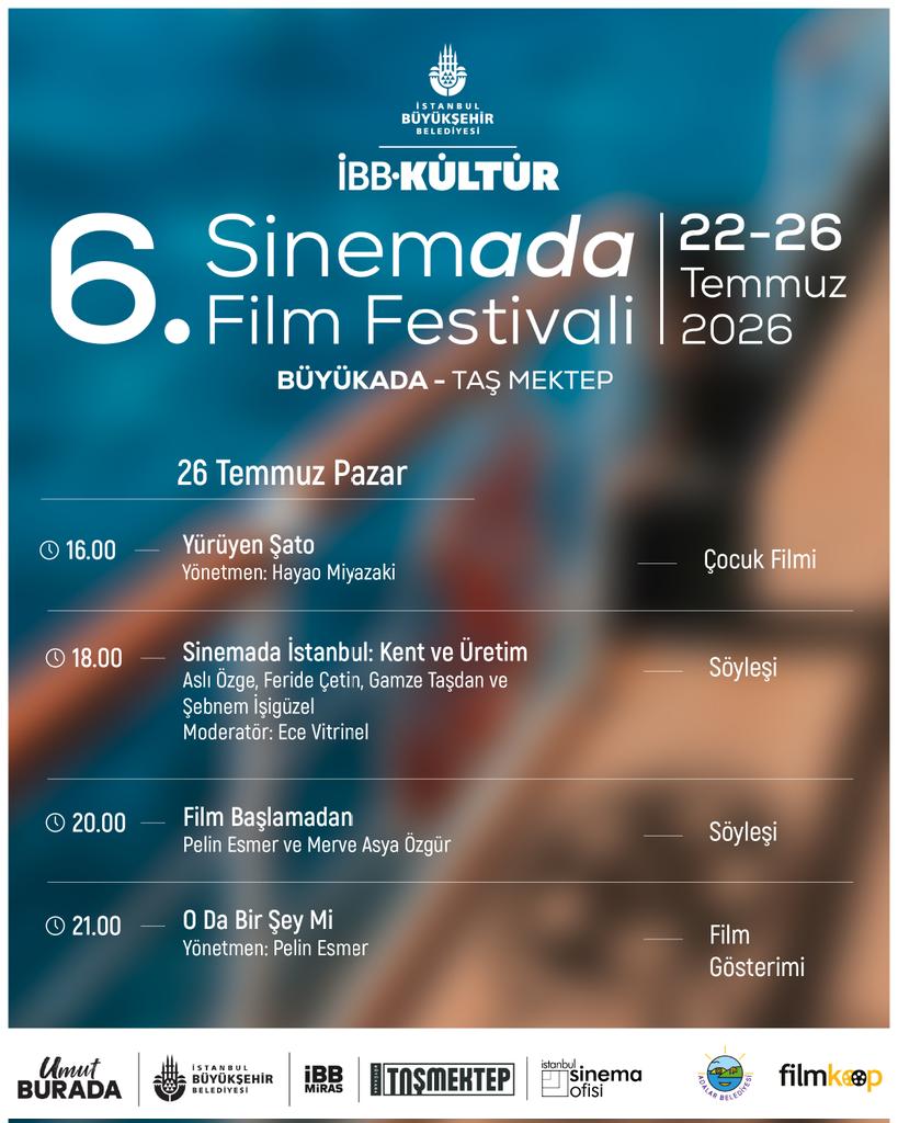 ibb_kultur's tweet photo. Yazın en keyifli sinema buluşmalarından biri başlıyor! 🎬

6.⁠ ⁠SinemAda Film Festivali, 22–26 Temmuz tarihleri arasında Büyükada Taş Mektep'te sinemaseverlerle buluşuyor.

"Gündüz Apollon Gece Athena", "Erken Kış", "Yürüyen Şato" ve daha birçok film; ilham veren sinema söyleşileri ve Baba Zula'nın canlı performansıyla gerçekleşecek sine-konser festival programında yer alıyor.

Tüm İstanbulluları Büyükada'da sinema dolu beş güne davet ediyoruz. 🛟

🎟️ Ücretsiz biletler yarın saat 16.00’da İstanbul Senin uygulamasında yayında olacak. Takipte kalın!

#ibb #ibbkültür