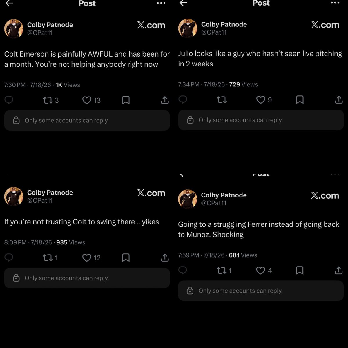 Kshell89's tweet photo. @JohnnyBigAir @TyDaneGonzalez @LO_Mariners 1. Questions Dan on pitching Ferrer against all lefties.

2. Calls out Colt who later saved the game

3. Mocks the Mariners bunting Colt in the 10th when every manager is bunting with 80% of their players in that scenario

4. Calls out Julio who had a walk off game winner https://t.co/FOFxQrrmBM