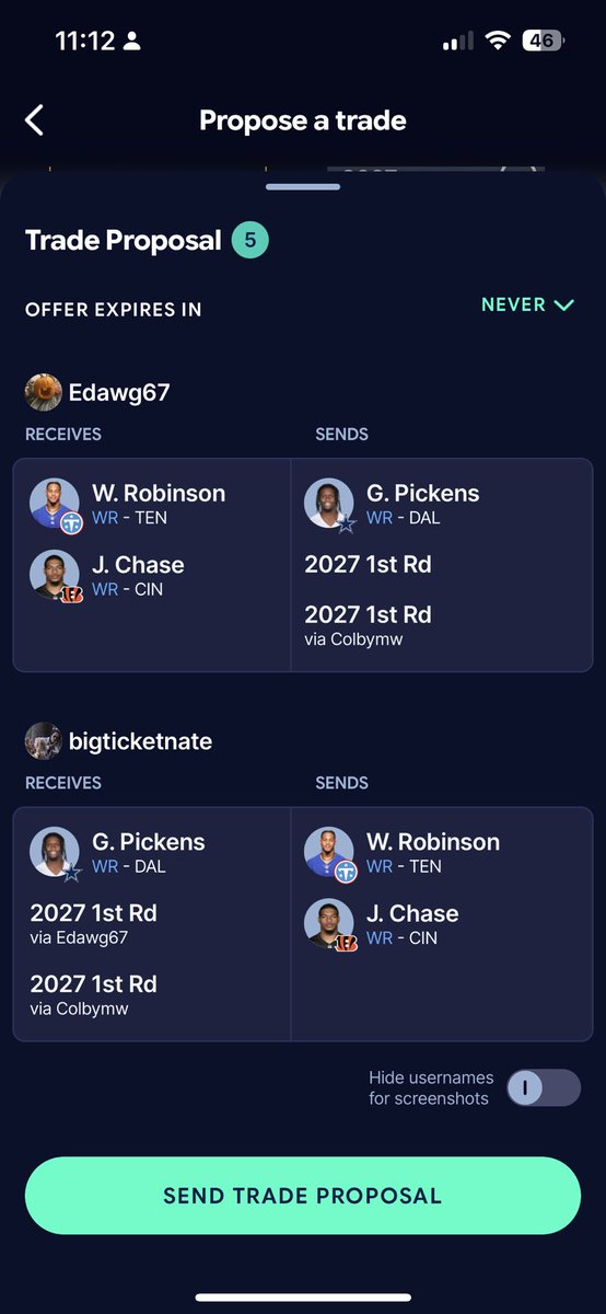 edoggius's tweet photo. @AustinAbbott Hey buddy I’m the one trading away Pickens, the 1st that’s not mine will probably be top 4. The Chase owner is just antsy https://t.co/P87RGtUCH3