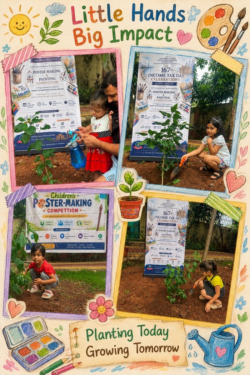 IncomeTaxMum's tweet photo. 🌱 GREEN INITIATIVE | INCOME TAX DAY 2026

As part of the run-up to the 167th Income Tax Day celebrations under the leadership of Shri Alok Kumar, Pr. CCIT, Mumbai, a Plantation Drive was organised on 18 July 2026 at the Income Tax Department’s residential colonies at Belapur and Peddar Road, Mumbai.

Officers, officials and their families enthusiastically participated in the initiative, planting saplings and reaffirming their commitment to environmental conservation and a greener future. The drive added a meaningful and sustainable dimension to the Income Tax Day celebrations.

@IncomeTaxIndia @nsitharamanoffc @FinMinIndia @officeofPCM @PIB_India @PIBMumbai

#IncomeTaxDay2026 #PlantationDrive #GoGreen #IncomeTaxMumbai #Sustainability