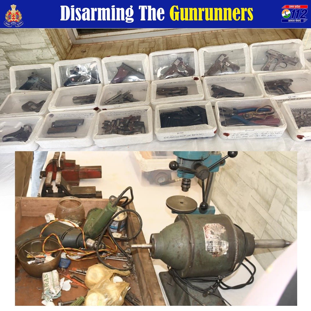 Uppolice's tweet photo. अपराध के प्रति जीरो टॉलरेंस—   

अवैध शस्त्र फैक्ट्री का भंडाफोड़ करते हुए @meerutpolice द्वारा 06 अभियुक्तों को गिरफ्तार किया गया है।      

अभियुक्तों के कब्जे से 14 निर्मित/अर्द्ध निर्मित पिस्टल, घटना में प्रयुक्त 01 चार पहिया वाहन व शस्त्र बनाने के उपकरण बरामद किये गए हैं।  

#UPPAgainstCrime 
#GoodWorkUPP