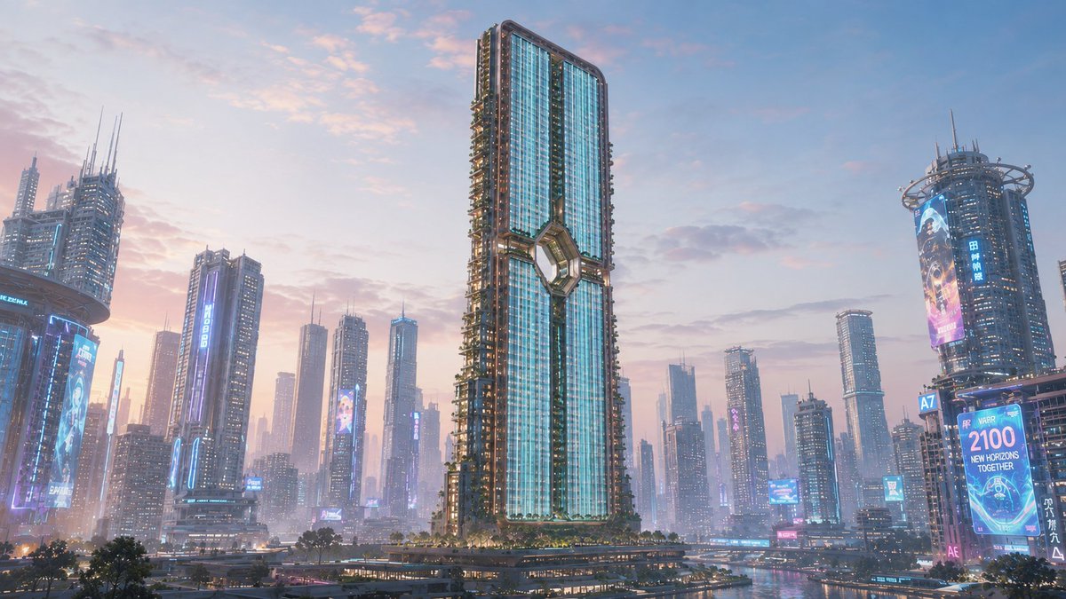 rmspc1's tweet photo. A 600-metre vertical city for 2100.
The tower combines glass volumes, apartments, balconies, exposed structure, and elevated skygardens within a single inhabited framework.

#Architecture #FutureCities #VerticalCity #Skyscraper https://t.co/n5Qi39tdpc