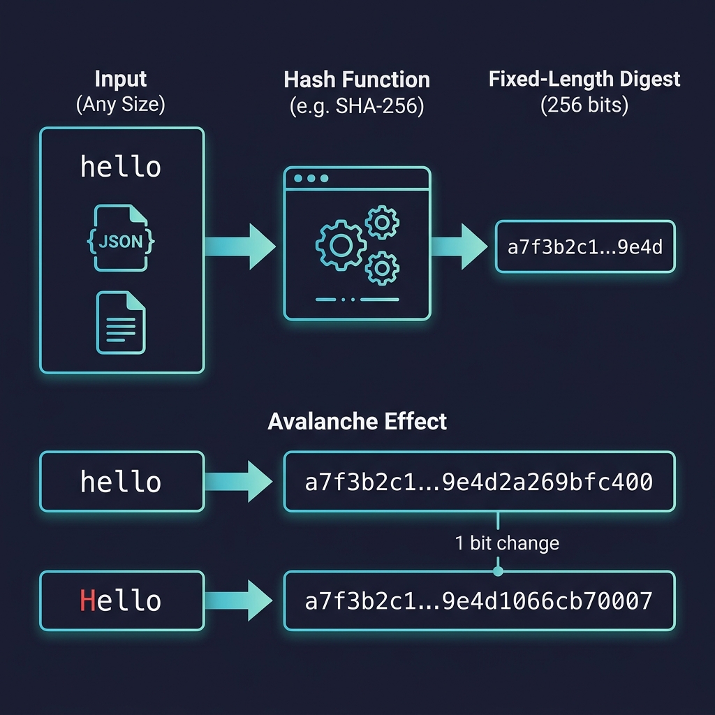 utkarshj014's tweet photo. Published my first write-up: Hashing &amp; Cryptography

It explains cryptographic hash functions from first principles—determinism, the avalanche effect, resistance pillars, and why these properties matter in real systems.

Read it here: https://t.co/PR4FEmqDoR https://t.co/bJNl9WbShC